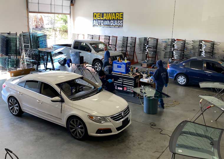 Interior view of Delaware Auto Glass's garage in Newark